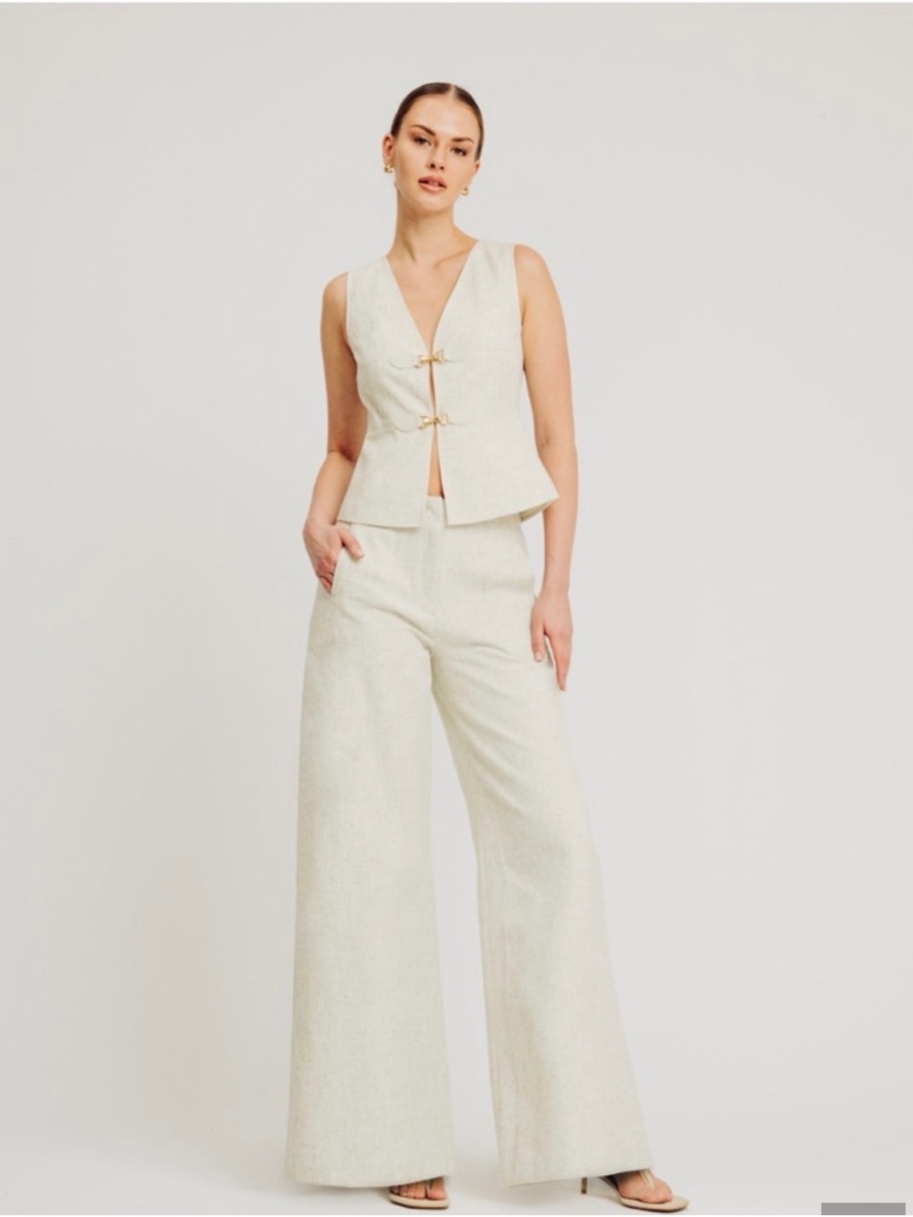 Torn by Ronny Kobo Cream Sleeveless Wide-Leg Jumpsuit Set
